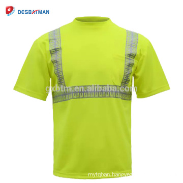 Men's Fashionable Sports Reflective Customized Yellow Round Collar Safety T-shirt